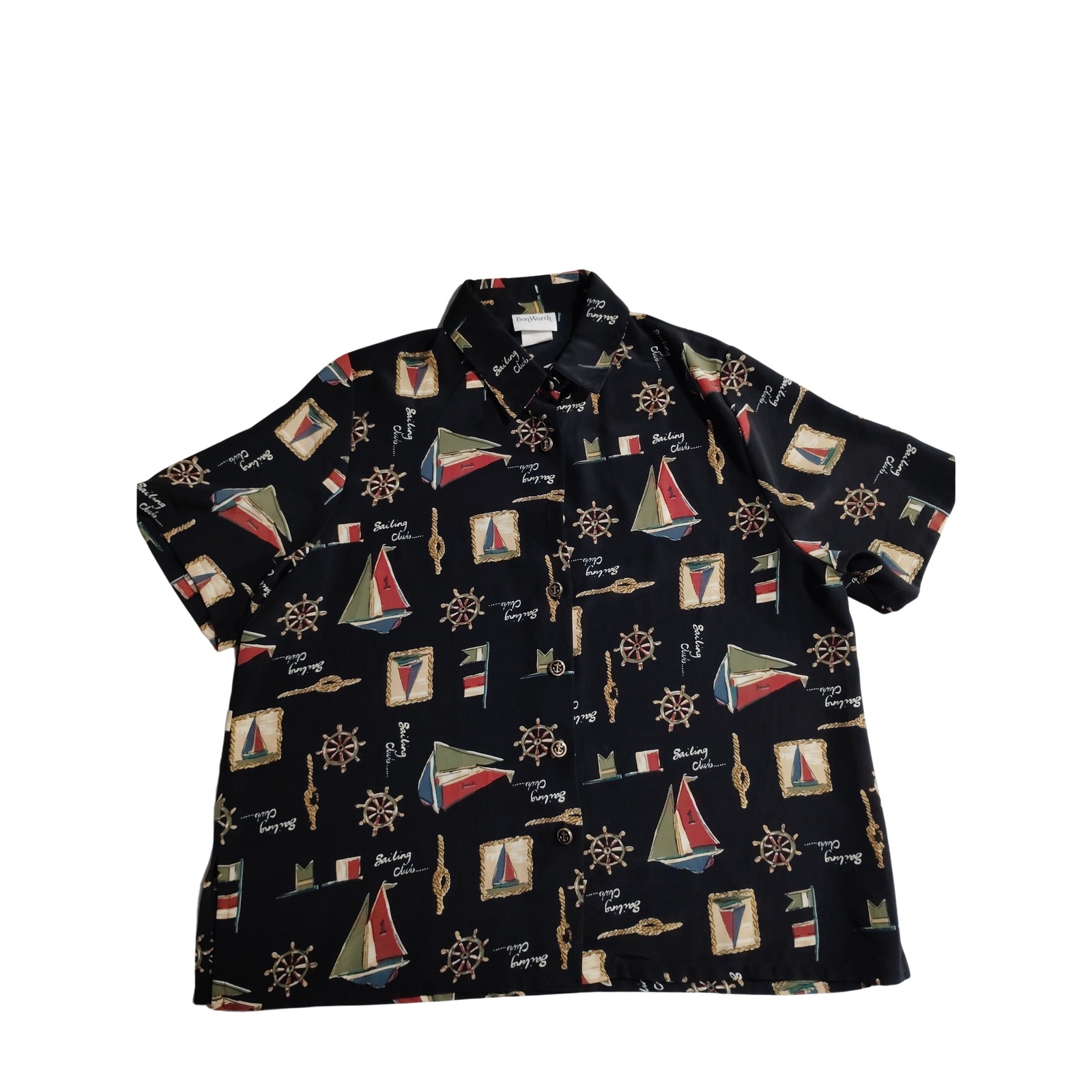 90's Bonworth Nautical Sailing Club Button Up Shirt Medium Petite Black